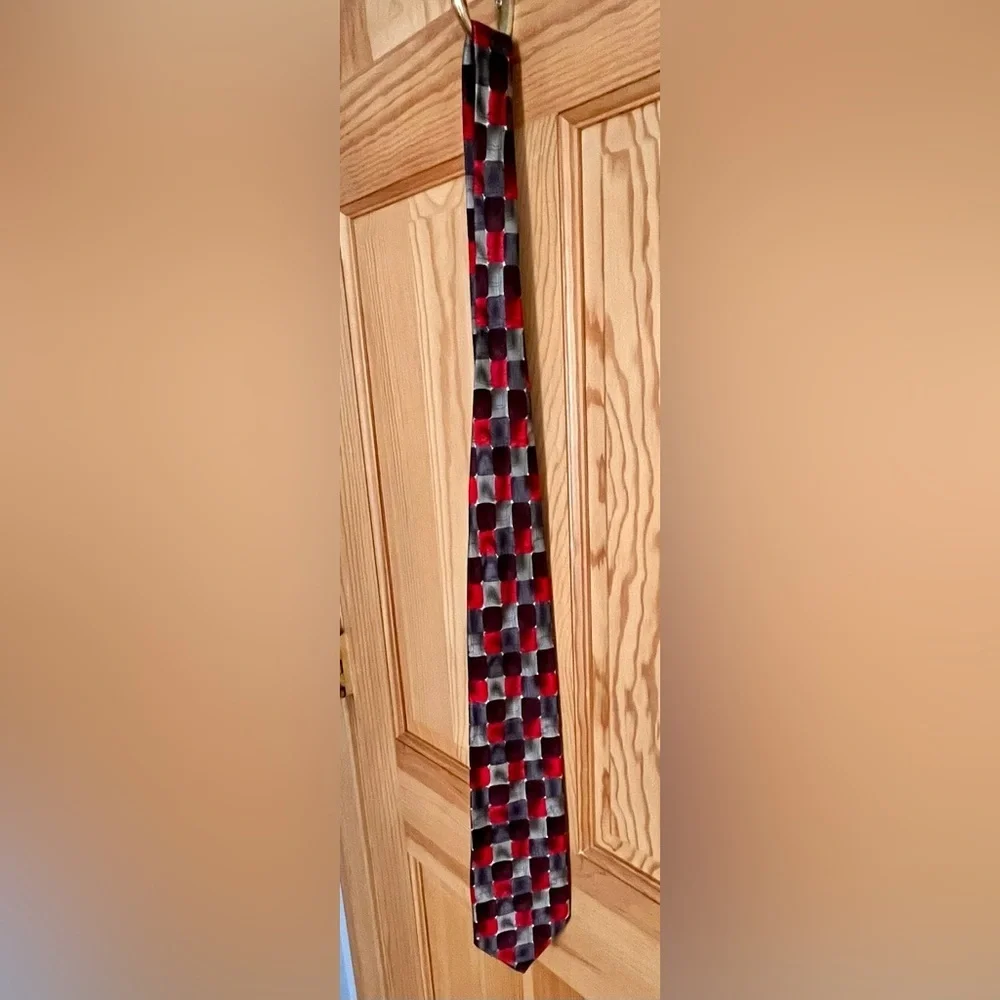 VTG Jerry Garcia Silk Tie Space Containers 34 Artsy Checkered Red Psychedelic